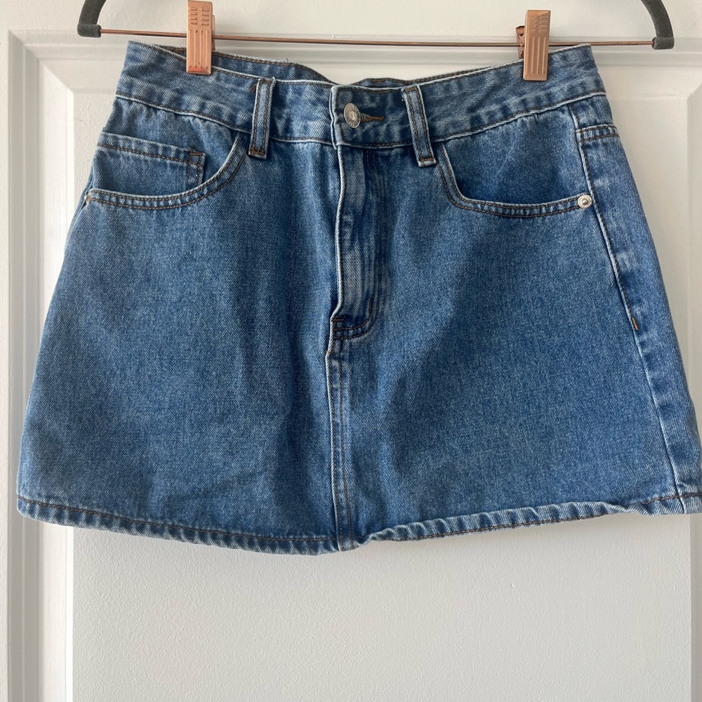 New White Fox Denim Mini Skirt